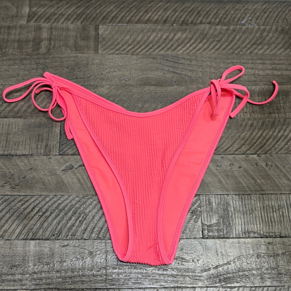 Aerie Neon Pink Textured Side-Tie Cheekiest Bikini Bottoms Size L NWT